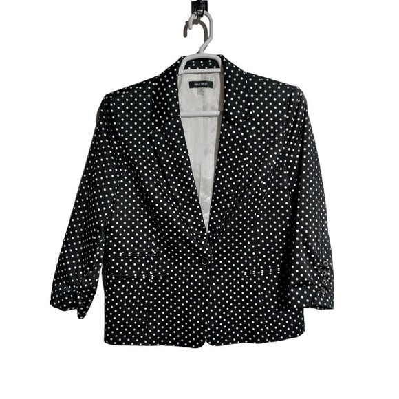 Nine West black polka dot blazer jacket woman plus size 16 button front - Picture 1 of 7
